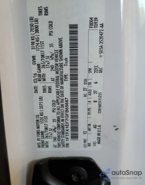 2016 Ford F150 Super Cab from USA, damaged, VIN 1FTFX1EF7GFB65687